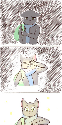anthro backpack biped blonde_hair bottomwear cheek_spots choker clothed clothed_female clothed_humanoid clothing duo eyebrows eyes_closed female female_humanoid fur green_eyes grey_body grey_fur hair happy jewelry light looking_down male male_anthro mostly_nude_anthro mostly_nude_male necklace sad scarf shirt shorts smile sunlight tail tan_body tan_fur topwear walking unknown_artist bittersweet_candy_bowl fan_character mike_(bcb) bird_dog canid canine canis domestic_cat domestic_dog felid feline felis golden_retriever humanoid hunting_dog korat_cat mammal retriever colored comic digital_drawing_(artwork) digital_media_(artwork) hatching_(art) hi_res long_image sequence shaded tall_image