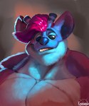 antennae_(anatomy) anthro big_muscles blue_body blue_eyes blue_fur blue_nose fur grin hair huge_muscles looking_at_viewer male muscular muscular_anthro muscular_male pink_hair smile solo karrnade disney lilo_and_stitch max_(maxpany) alien experiment_(lilo_and_stitch) 2021 hi_res signature