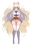 blonde_hair bottomwear breasts clothed clothing clothing_lift female hair legwear looking_at_viewer multi_tail red_eyes simple_background skirt skirt_lift solo standing stockings tail white_background johan_(johan13) animal_humanoid canid canid_humanoid canine canine_humanoid fox_humanoid humanoid mammal mammal_humanoid 2018 hi_res