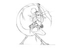 anthro bow_(feature) breasts digital_drawing_(artwork) digital_media_(artwork) ear_piercing ear_ring female hair long_hair looking_back mammal monochrome nipples out-of-placers piercing pose ring_piercing simple_background smile solo standing tail watsup white_background yinglet
