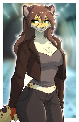 anthro big_breasts biped bottomwear breasts brown_hair brown_spots claws cleavage clothed clothed_anthro clothed_female clothing countershade_torso countershading curvy_figure fangs female finger_claws fingerless_gloves fingers front_view fully_clothed fully_clothed_anthro fully_clothed_female fur gloves green_eyes hair handwear hourglass_figure inner_ear_fluff legs_together markings midriff pants smile solo spots spotted_body spotted_fur spotted_markings spotted_tail standing tail tail_markings teeth thick_thighs topwear tuft wide_hips yellow_body yellow_fur yellow_tail fuvi cheetah felid feline mammal 2025 digital_drawing_(artwork) digital_media_(artwork) hi_res
