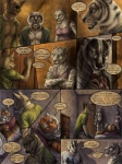 amon_(rukis) anthro badger blue_eyes canid canine canis cigarette claws clothed clothing collar comic dhaval_(character) dialogue english_text esha_(rukis) eyewear felid female fully_clothed fur green_eyes grey_body grey_fur isolde_(rukis) jackal leucistic male mammal metal_collar midriff mustelid musteline myenia nude pantherine red_lantern rukis smoking snow_leopard speech_bubble teeth text tiger tongue underwear whiskers
