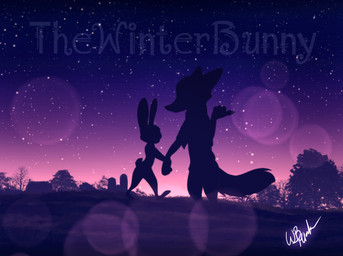 anthro duo female male male/female night silhouette sky star starry_sky sunset thewinterbunny disney zootopia judy_hopps nick_wilde canid canine fox lagomorph leporid mammal rabbit red_fox true_fox hi_res