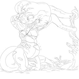 anthro belly breasts duo female female_pred feral oral_vore outside overweight simple_background vore white_background grindaviking senyuko_(integ) aquatic cephalopod coleoid eel fish mollusk octopodiform octopus 1:1 2019 hi_res monochrome