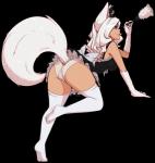 bent_over big_breasts blue_eyes breasts butt camel_toe clothed clothing curvy_figure female fur hair hat headgear headwear legwear maid_uniform panties raised_tail rear_view simple_background skimpy smile solo stockings tail thigh_highs transparent_background underwear uniform voluptuous white_body white_clothing white_fur white_hair white_legwear white_thigh_highs wide_hips cheshirecatsmile37 trials_in_tainted_space anno_dorna animal_humanoid ausar canid canid_humanoid canine canine_humanoid canis dog_humanoid domestic_dog humanoid mammal mammal_humanoid alpha_channel hi_res