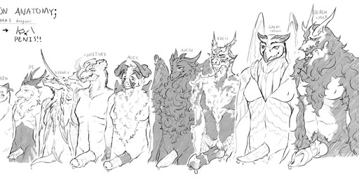 2_penises alternate_species animal_genitalia anthro beak big_penis black_body black_fur bodily_fluids description dripping fluffy fluffy_chest front_horn fur furrification genital_fluids genital_slit genitals group horn leaking_precum lineup long_horn male multi_genitalia multi_horn multi_penis nude penis penis_difference penis_size_comparison precum precum_drip slit_penis tapering_penis text theartofeggs degrees_of_lewdity mythology alex_(degrees_of_lewdity) avery_(degrees_of_lewdity) eden_(degrees_of_lewdity) kylar_(degrees_of_lewdity) robin_(degrees_of_lewdity) sydney_(degrees_of_lewdity) the_black_wolf_(degrees_of_lewdity) the_great_hawk_(degrees_of_lewdity) whitney_(degrees_of_lewdity) dragon furred_dragon furred_scalie hybrid mythological_creature mythological_scalie scalie absurd_res english_text hi_res monochrome sketch