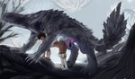 abdominal_bulge ambiguous_anthro ambiguous_gender anthro bestiality big_penis bodily_fluids claws clothed clothing cum cum_inside doggystyle female female_human female_on_feral female_penetrated feral feral_penetrating feral_penetrating_human from_behind_position genital_fluids genitals group human_on_feral human_penetrated interspecies male male/female male_feral male_penetrating male_penetrating_female open_mouth partially_clothed penetration penis sex size_difference tail teeth trio vaginal vaginal_penetration hecreat capcom monster_hunter fanged_wyvern felid feline felyne guardian_ebony_odogaron human lynian mammal palico absurd_res hi_res