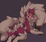 anthro biped butt claws eyewear female floppy_ears glasses glowing glowing_eyes solo tail honowyn cc-by-nc-sa creative_commons nintendo pokemon generation_7_pokemon lycanroc midnight_lycanroc pokemon_(species) hi_res