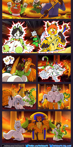 7_panel_comic 7_tails anal anthro balls big_breasts big_butt big_nipples brainwashing breast_expansion breasts butt chair clothing collar crossed_legs destroyed_clothing doggystyle dominant dominant_anthro dominant_male expansion fanning fellatio female female_penetrated from_behind_position furniture genitals gloves_(marking) group happy happy_trance heart_symbol huge_breasts huge_butt huge_nipples hypnosis kneeling leaf magic male male/female male_penetrating male_penetrating_female markings mind_control multi_tail nipples oral penetration penile penis robe sex smile smirk smug snake_staff staff stand_and_carry_position standing standing_sex submissive submissive_anthro submissive_female tail thought_bubble throne tongue tongue_out treasure trio zapped darksheep46 feng_(twilightzephyr) kagerou_(twilightzephyr) kaldr_(twilightzephyr) canid canine felid feline mammal absurd_res comic hi_res