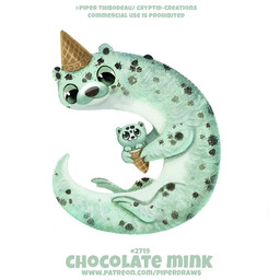 ambiguous_gender beady_eyes black_eyes candy chocolate chocolate_chips clothing dessert duo food green_body green_eyes hat headgear headwear humor ice_cream ice_cream_cone pun simple_background size_difference text visual_pun white_background piper_thibodeau food_creature ice_cream_creature mammal mink mustelid musteline true_musteline 1:1 digital_media_(artwork) digital_painting_(artwork) english_text painting_(artwork) url