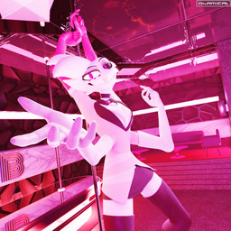 4_arms anthro clothing dancing fur hair looking_at_viewer male multi_arm multi_limb pole pole_dancing smile solo stripper stripper_pole teeth toothy_grin toothy_smile white_body okamical fishfunk_(modeler) hazbin_hotel hellaverse angel_dust arachnid arthropod demon spider 1:1 3d_(artwork) absurd_res digital_media_(artwork) hi_res