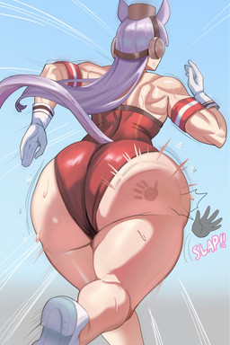 big_butt butt butt_slap clothing disembodied_hand equine_ears female hair huge_butt huge_thighs leotard long_hair long_tail muscular muscular_female running slap solo spank_marks spanked_butt spanking tail thick_thighs wide_hips ytrall cygames uma_musume_pretty_derby gold_ship_(pretty_derby) animal_humanoid equid equid_humanoid equine equine_humanoid horse_humanoid humanoid mammal mammal_humanoid hi_res