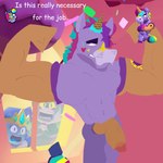 anthro barazoku clothed clothing costume disappointed flexing flexing_bicep flexing_both_biceps fursuit fursuiter genitals horn humanoid_genitalia humanoid_penis job_interview male muscular muscular_anthro muscular_male partially_clothed pecs penis penis_poking_out solo wearing_costume crookedcrow brawl_stars mythology supercell_(company) amber_(brawl_stars) berry_(brawl_stars) sam_(brawl_stars) equid equine horse human humanoid mammal mythological_creature mythological_equine unicorn 1:1 hi_res