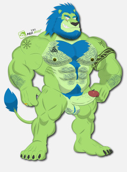 abs anthro arm_hair balls barazoku beard black_eyes blue_mane blush body_hair chest_hair digit_ring erection facial_hair fingers fur genitals green_body green_fur grin hairy hairy_balls humanoid_genitalia humanoid_penis jewelry male mane mature_male muscular muscular_anthro muscular_male nude pecs penis pubes ring ring_on_finger smile solo tattoo wedding_ring haith_rich kemoteto_yakuza_project takayama_(haith_rich) felid lion mammal pantherine 2025 absurd_res hi_res