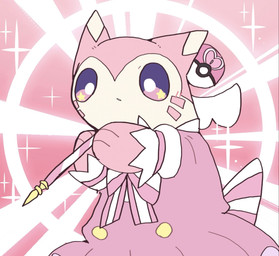 ambiguous_gender blush blush_lines clothed clothing clothing_bow dress ears_back facial_markings feral head_markings holding_object kemono markings multicolored_body open_mouth paws pink_background pink_body pivoted_ears pokeball simple_background solo staff star star_eyes white_body ke_mo_suke nintendo pokemon furret generation_2_pokemon pokemon_(species) shiny_pokemon 2025 digital_media_(artwork) hi_res portrait three-quarter_portrait