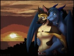 anthro biceps blue_body blue_eyes blue_fur blue_hair braided_hair clothing cuddling detailed_background duo facial_hair fur goatee grope hair heart_symbol horn hug jewelry male male/male muscular muscular_male necklace romantic romantic_ambiance romantic_couple sunset underwear wings rarakie european_mythology gilian mythology gilian_(character) kanic canid canine canis deity domestic_dog dragon german_shepherd herding_dog mammal mythological_creature mythological_scalie pastoral_dog scalie western_dragon 2010