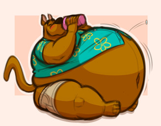 anthro belly belly_inflation bloated brown_body brown_fur button_(fastener) button_pop clothing fur inflation male obese obese_male overweight overweight_male solo wardrobe_malfunction lizard_soup hanna-barbera scooby-doo_(series) scooby-doo canid canine canis domestic_dog great_dane mammal mastiff molosser hi_res