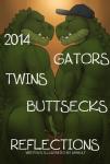 2014 alligator alligatorid amwulf anthro armpit_hair blue_eyes body_hair brother_(lore) brothers_(lore) butt claws clayton_(amwulf) comic cover cover_art cover_page crocodilian duo english_text fangs frank_(amwulf) gold_(metal) gold_tooth green_body green_skin hand_holding hi_res incest_(lore) looking_back male male/male nude reptile scalie sibling_(lore) slightly_chubby teeth text