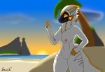 anthro beach breasts exposed_breasts female fluffy fur genitals hair machine nude nude_anthro nude_female protogen_face protogen_visor solo sunset tail tuft spaceg3n my_furry_protogen juno_(my_furry_protogen) protogen absurd_res hi_res