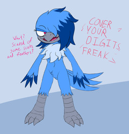anthro beak blue_body blue_feathers feathers femboy grey_beak grey_talons male mastectomy_scar navel pink_eyes public public_nudity scar smile smiling_at_viewer smirk smirking_at_viewer smug solo text white_body white_feathers winged_arms wings cookie-pone sega sonic_the_hedgehog_(series) fan_character shred_the_bluebird avian bird bluebird mountain_bluebird oscine passerine thrush_(bird) english_text hi_res trans_(lore) trans_man_(lore)