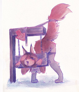 ambiguous_fluids anthro ass_up bdsm black_eyes black_nose bodily_fluids bondage bound breasts chain chained chained_to_pole clothed clothing drooling female fluffy fluffy_tail free_use fur grass lock nipples open_mouth orange_body orange_fur panties panties_down partially_clothed pink_inner_ear plant raised_tail restraints saliva solo stocks sweat tail tail_tied text tongue tongue_out underwear underwear_down wooden_pole scarciti 2024 absurd_res colored digital_drawing_(artwork) digital_media_(artwork) english_text hi_res