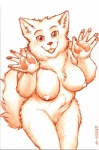 anthro big_breasts biped breasts chest_tuft female front_view fur happy jazz_hands looking_at_viewer nipples nude simple_background solo standing surprise tail tuft white_background meesh domestic_cat felid feline felis mammal 2007 digital_media_(artwork) meme monochrome orange_and_white orange_theme painting_(artwork) portrait three-quarter_portrait traditional_media_(artwork) watercolor_(artwork)