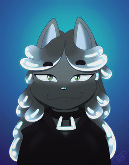 anthro blue_hair clothing collar female glistening glistening_body glistening_eyes goo_hair goo_transformation green_eyes hair highlights_(coloring) jacket melting pseudo_hair slime solo sweatshirt topwear transformation transformation_sequence hotdogvendor felid feline goo_creature hybrid mammal absurd_res animated animated_webp hi_res