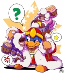 annoyed anthro brown_hair clothing coat female group hair hammer hat headgear headwear male short_hair tools topwear tamarinfrog ice_climber kirby_(series) nintendo super_smash_bros. king_dedede nana_(ice_climber) popo_(ice_climber) avian bird human mammal crossover sibling_(lore)