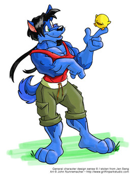 3_toes 4_fingers anthro biped black_hair blue_body blue_fur bottomwear clothed clothing duo feet fingers fur green_bottomwear green_clothing green_shorts hair heterochromia male muscular muscular_anthro muscular_male red_clothing red_eyes red_topwear shorts toes topwear cooner spunky_(spunky) canid canine canis mammal wolf 2006 3:4 digital_media_(artwork)
