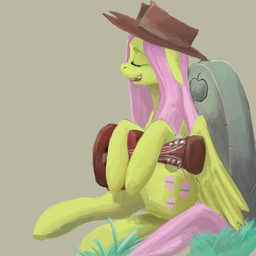 acoustic_guitar bodily_fluids clothing crying cutie_mark eyes_closed feathered_wings feathers female feral fur guitar hair hat headgear headwear musical_instrument pink_hair plucked_string_instrument solo string_instrument tail tears tombstone wings yellow_body yellow_feathers yellow_fur erijt friendship_is_magic hasbro my_little_pony mythology fluttershy_(mlp) equid equine mammal mythological_creature mythological_equine pegasus 1:1 2012 hi_res