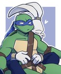 blush duo eyes_closed heart_symbol hug kerchief male male/male romantic simple_background unknownplants teenage_mutant_ninja_turtles usagi_yojimbo leonardo_(tmnt) miyamoto_usagi lagomorph leporid mammal rabbit reptile scalie turtle