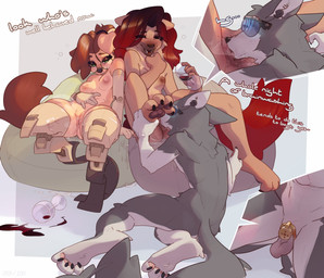 alcohol amputee areola balls bdsm belly_folds beverage black_nose bodily_fluids bottomwear brainwashing breasts brown_body brown_fur brown_hair brown_nose bubble chastity_cage chastity_cage_only chastity_device chastity_device_only claws close-up close-up_bubbles clothing container cunnilingus cup dark_muzzle dialogue disability dominant dominant_female drinking drinking_glass drone drunk drunk_bubble drunk_sex earpiece ears_back ears_down excessive_genital_fluids excessive_vaginal_fluids fake_penis female flat_chastity_cage fur genital_fluids genital_focus genitals glass glass_container glass_cup gold_(metal) gold_chastity_cage gold_chastity_device grey_body grey_fur hair highlights_(coloring) holding_paws humiliation hypnosis hypnotic_eyes hypnotic_screen hypnotic_visor imminent_penetration imminent_sex innie_vulva kiss_on_vulva kissing kneeling kneeling_oral_position larger_female larger_male legwear lounging male medium_breasts mind_control moan navel neck_tuft nipples nude open_mouth oral oral_only orgasm_denial pawpads paws penis penis_focus penis_humiliation pivoted_ears ponytail pouf prosthetic prosthetic_arm prosthetic_leg prosthetic_limb raised_tail red_hair saggy_balls sex shorts shoulder_to_shoulder simple_background sitting size_difference slim small_breasts small_penis small_penis_humiliation smaller_female spilled_drink spread_legs spreading steam submissive submissive_male substance_intoxication tail tail_down tail_motion tailwag tan_body tan_fur tease_and_denial teasing text thick_thighs tied_hair tongue tongue_out topwear tuft vaginal vaginal_fluid_string vaginal_fluids vaginal_fluids_on_face vaginal_fluids_on_ground vulva vulva_focus wearing_chastity_cage wearing_chastity_device wet wide_hips wine wine_glass amazinky andrew_(amazinky) candide_(amazinky) marianne_(amazinky) bird_dog canid canine canis domestic_dog golden_retriever hunting_dog husky mammal nordic_sled_dog retriever spitz absurd_res alternate_version_at_paywall english_text hi_res