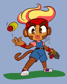 anthro belt brown_body clothing female footwear hair red_hair round_ears shoes solo sweatband tongue tongue_out wayesh bloons_tower_defense ninja_kiwi gwendolin_(bloons) haplorhine mammal monkey primate hi_res