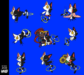 3_claws 5_fingers ambiguous_form ambiguous_gender bedding blanket blue_background blue_clothing blue_eyes blue_topwear brown_body brown_skin button_(fastener) claws closed_frown clothing duo eyewear fangs female female_humanoid fingers floating floating_hands flower frown gloves hair hand_on_chest handwear headgear holding_sunflower hug hugging_another markings mouth_closed one_eye_closed open_mouth open_smile plant pupils puppet red_hair ring series_name simple_background slit_pupils smile striped_markings striped_tail stripes sunflower sunglasses tail tail_markings teeth tongue tongue_out topwear yawn yellow_eyes nyago_(artist) bandai_namco klonoa_(series) leorina tat_(klonoa) animal_humanoid felid feline humanoid mammal mammal_humanoid 2026 dated hi_res signature female_(lore)