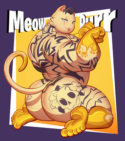 5_toes anthro arm_tattoo back_tattoo big_butt black_hair blep blind_eye butt butt_tattoo cheek_tuft chest_tattoo digitigrade eye_scar facial_scar facial_tuft feet fur hair kneeling leg_tattoo looking_back male muscular muscular_anthro muscular_arms muscular_male neck_tattoo nude_anthro nude_male rear_view scar skull_tattoo soles solo tail tattoo text toes tongue tongue_out tuft white_body white_fur yellow_eyes bigbchevalier epic_games fortnite meowdas domestic_cat felid feline felis mammal 2026 absurd_res digital_drawing_(artwork) digital_media_(artwork) hi_res