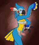 anthro bandeau beak blue_body blue_feathers bottomwear breasts clothed clothing crossgender feathers foreskin genitals gynomorph head_crest intersex loincloth looking_at_viewer midriff mtg_crossgender mti_crossgender non-mammal_breasts orange_eyes penis solo standing tail tail_feathers topwear wings konkitty breath_of_the_wild nintendo the_legend_of_zelda kass_(tloz) avian bird rito 2017 hi_res portrait three-quarter_portrait