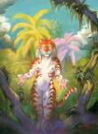 2016 anthro berry biped breasts casual_nudity claws cloud day eyes_closed felid female food forest front_view fruit fur grass jungle mammal navel nipples nude oil_painting_(artwork) outside painting_(artwork) palm_tree pantherine paws pinup plant portrait pose rashka_(scale) scale_(artist) sky small_breasts smile solo standing stripes three-quarter_portrait tiger traditional_media_(artwork) tree whiskers