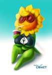 big_breasts black_clothing black_crop_top black_panties black_shirt black_topwear black_underwear blue_background breasts clothing container crop_top cup drinking drinking_straw eyewear female flower freckled_face freckles goggles green_body green_breasts holding_container holding_cup holding_object leaf leaf_arms leaf_hair navel not_furry orange_face panties petals plant plant_hair pseudo_hair red_eyewear red_goggles shirt simple_background sitting smile solo sunflower topwear underwear wearing_goggles yellow_petals skyline_comet electronic_arts plants_vs._zombies plants_vs._zombies_heroes popcap_games solar_flare_(pvz) elemental_creature elemental_humanoid flora_fauna flower_creature humanoid plant_humanoid sunflower_(pvz) 2022 absurd_res artist_name colored digital_media_(artwork) hi_res shaded