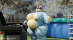 16:9 2023 3d_(artwork) anthro australian_cattle_dog australian_flag bandit_heeler barazoku barbecue barely_visible_genitalia barely_visible_penis belly beverage big_belly black_eyes black_nipples blender_(artwork) blue_body blue_eyebrows bluey_(series) canid canine canis cattledog christmas christmas_clothing christmas_crown christmas_headwear clothing codans detailed_background digital_media_(artwork) domestic_dog eyebrows fence food genitals grass headgear headwear herding_dog hi_res holidays inflatable_toy lawn_mower male mammal meat musclegut muscular nipples out_of_focus paper_crown pastoral_dog patreon pecs penis plant pool pool_toy poolside small_penis smile solo teeth text thong underwear url widescreen yellow_belly