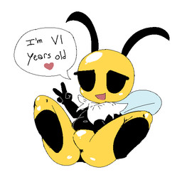 2_antennae 4_fingers antennae_(anatomy) anthro anus bedroom_eyes black_antennae black_body black_eyes black_text butt featureless_crotch featureless_legs female female_anthro fingers gesture glistening glistening_butt glistening_crotch glistening_head hand_gesture heart_after_text insect_wings multicolored_body narrowed_eyes navel neck_tuft pink_heart seductive simple_background solo spread_legs spreading stated_age text tuft v_sign white_background wings yellow_body young unknown_artist bug_fables moonsprout_games vi_(bug_fables) arthropod bee honey_bee hymenopteran insect 1:1 english_text