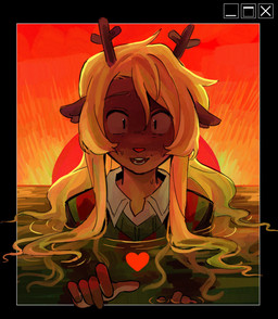anthro blonde_hair brown_body brown_fur female fur hair horn outside snowgrave solo sunset water goomyloid deltarune undertale_(series) noelle_holiday deer mammal new_world_deer reindeer soul_(undertale) 2026 hi_res