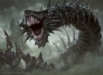 ambiguous_gender eyeless feral nightmare_fuel rock sharp_teeth solo spikes teeth jason_chan hasbro magic:_the_gathering wizards_of_the_coast massacre_wurm annelid monster worm 2011 grey_theme official_art restricted_palette