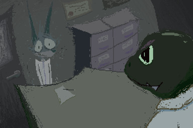 anthro bleak_ambiance clothed clothed_male clothing detailed_background door duo fur grey_body grey_fur interview male paper scared smile demensa emil_(demensa) canid canine canis coyote domestic_dog hybrid lizard mammal reptile scalie 2019 3:2 digital_media_(artwork) pixel_(artwork)