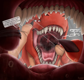 anthro bad_breath bodily_fluids bound burping dental_floss dialogue duo extreme_size_difference flossing inside_mouth looking_at_mirror looking_at_object male male/male mirror mirror_reflection mouth_shot open_mouth reflection reverse_mouth_shot saliva saliva_on_tongue saliva_string size_difference strapped_to_uvula teeth throat tongue tongue_out uvula vore kurtcbrox mythology danathius_(danaers) kherrox dragon human humanoid mammal mythological_creature mythological_scalie scalie hi_res