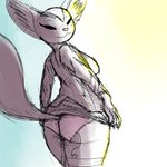 anthro blush butt clothed clothing female fur panties sex_toy simple_background smile solo underwear homo_the_domo aggretsuko sanrio fenneko canid canine fennec_fox fox mammal true_fox 1:1 hi_res