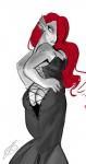 anthro breasts butt clothing dress eyeshadow female fin hair long_hair looking_back makeup red_hair simple_background solo standing white_background fel-fisk sinisk undertale undertale_(series) undyne fish marine hi_res spot_color