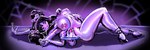 5_eyes 5_fingers 6_arms areola breasts clothing cupcake fangs female fingers food footwear hair high_heels looking_at_viewer mostly_nude multi_arm multi_eye multi_limb nipples open_mouth pigtails purple_body shoes solo teeth gausscannon undertale undertale_(series) muffet arachnid arthropod spider 2024 absurd_res hi_res