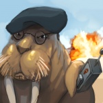 alternate_species anthro beret clothing cool_guys_don't_look_at_explosions explosion eyewear glasses hat headgear headwear male remote_detonator solo tusks unknown_artist mythbusters real_world jamie_hyneman mammal marine pinniped walrus 1:1 low_res