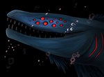 ambiguous_gender black_background blue_body bubble feral gills multi_eye open_mouth red_eyes sharp_teeth simple_background solo teeth imperatorcaesar marine species_request