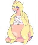 ambiguous_gender antennae_(anatomy) anthro conversational_sign holding_object holding_sign humor nude pink_body pink_skin placard sad sign simple_background slime solo tail text wet white_background yellow_body yellow_skin cutievomit dogshaming nintendo pokemon generation_6_pokemon goodra pokemon_(species) shiny_pokemon 2014 english_text meme